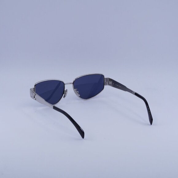 Celine CL40293U 16V Sunglasses Shiny Palladium Geometric Frame, Blue Lenses
